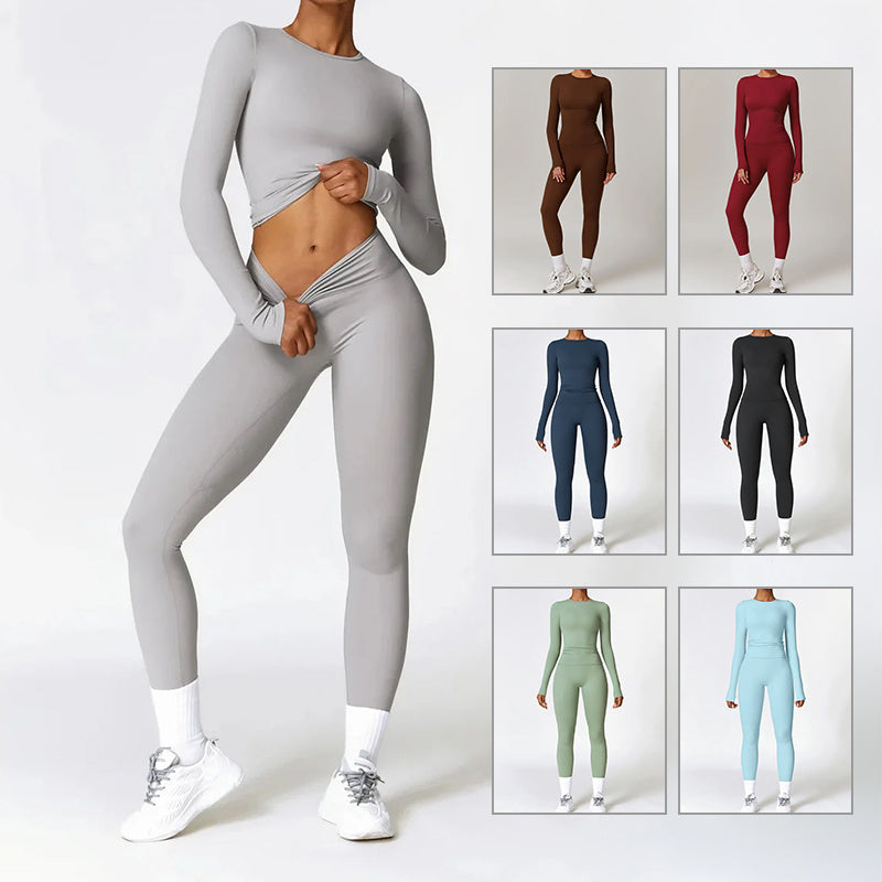 Form-fitting Quick-drying Fitness Separates Long Sleeve Tracksuits Sports Suit Gym Top High Waist Leggings Women Sets Yoga Set