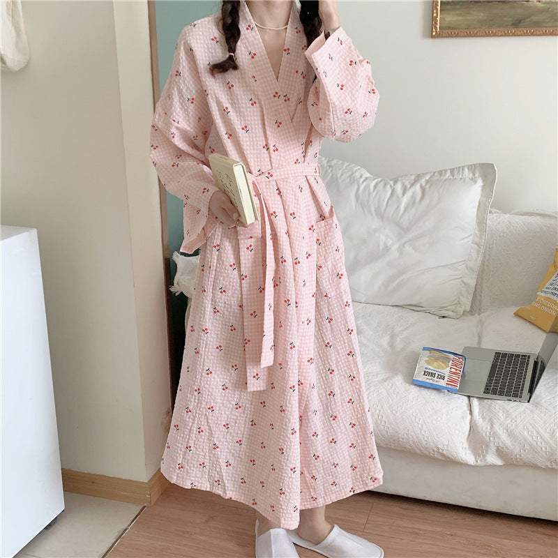 Plaid Cherry Full Length Bathrobe