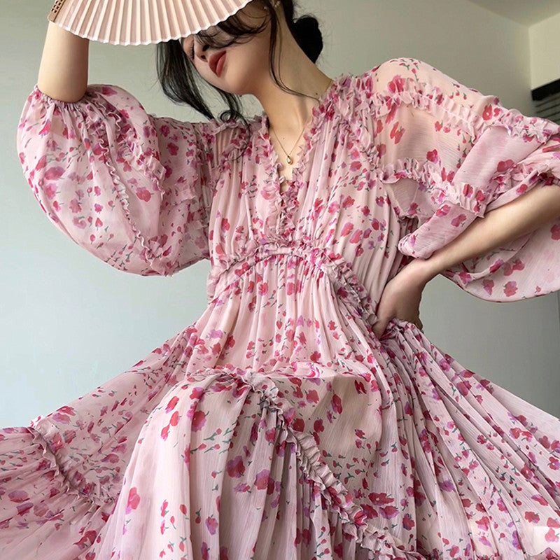 Gentle Puff Sleeve Tea Break Dress Floral Dress
