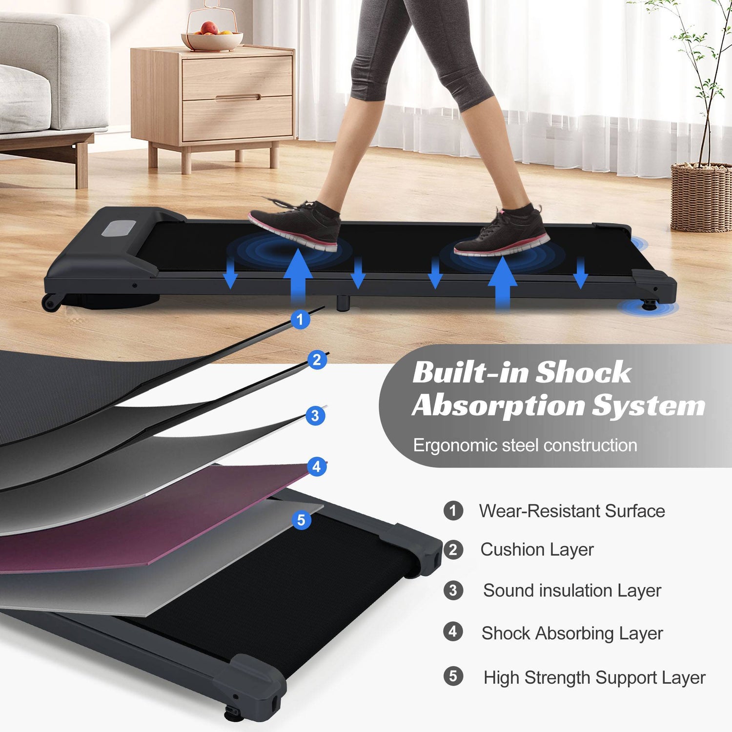 2 In 1 Under Desk Electric Treadmill With Bluetooth APP Walking Jogging Machine