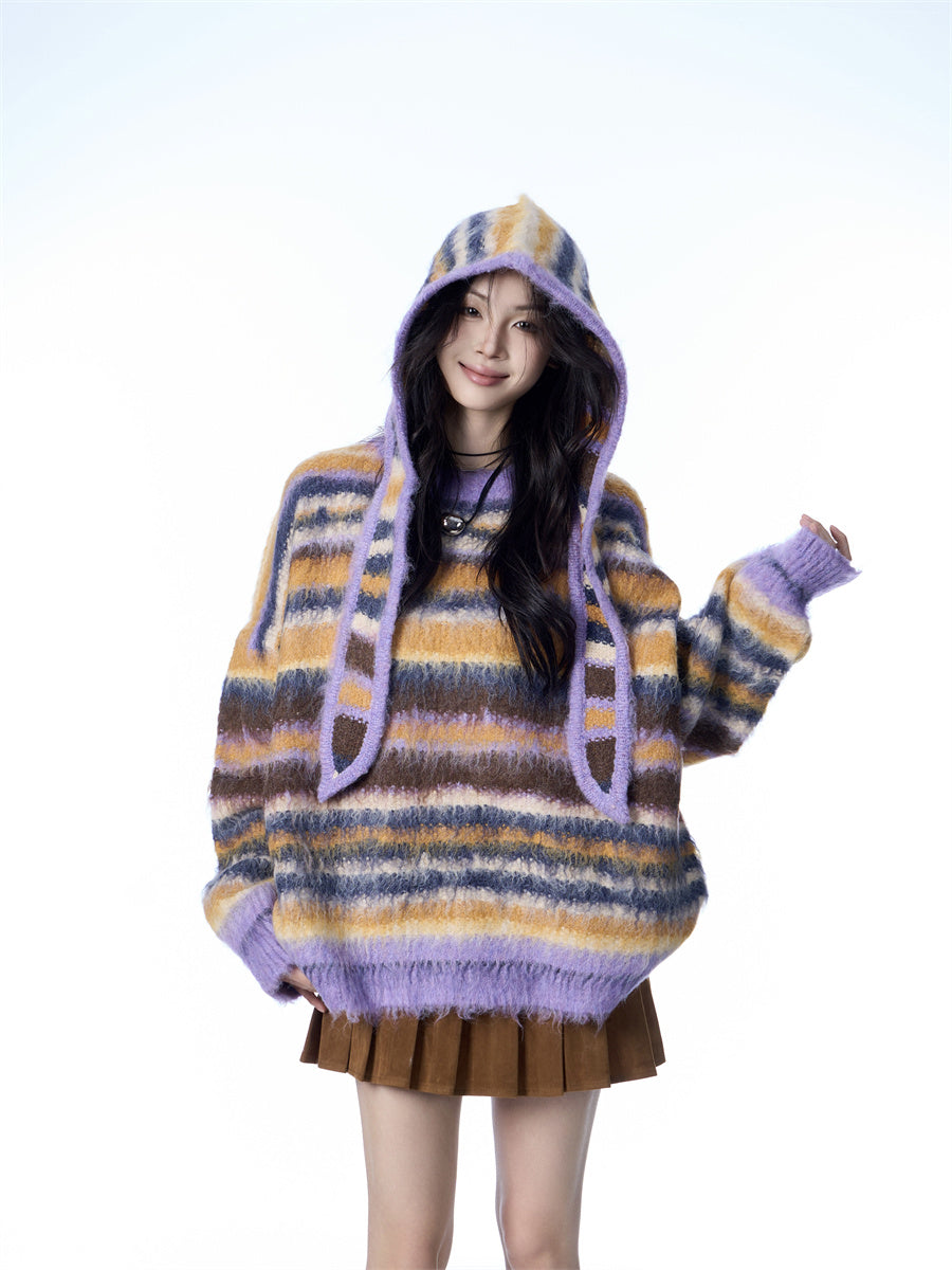 Striped Idle Style Mohair Women's Scarf Hat Sweater