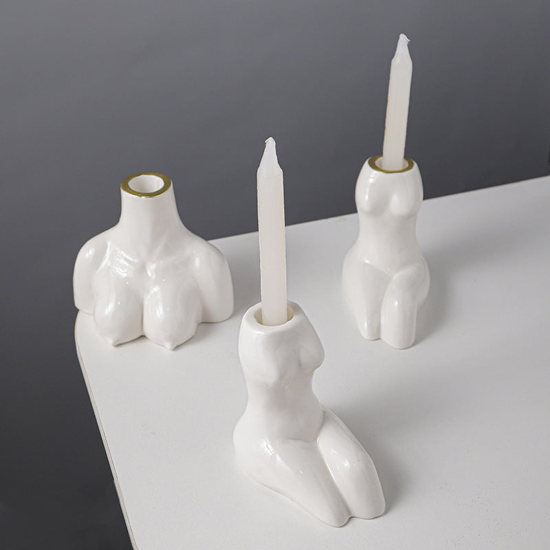 Creative Body Art White Candle Cup Hotel Desktop Simple Ceramic Ornaments