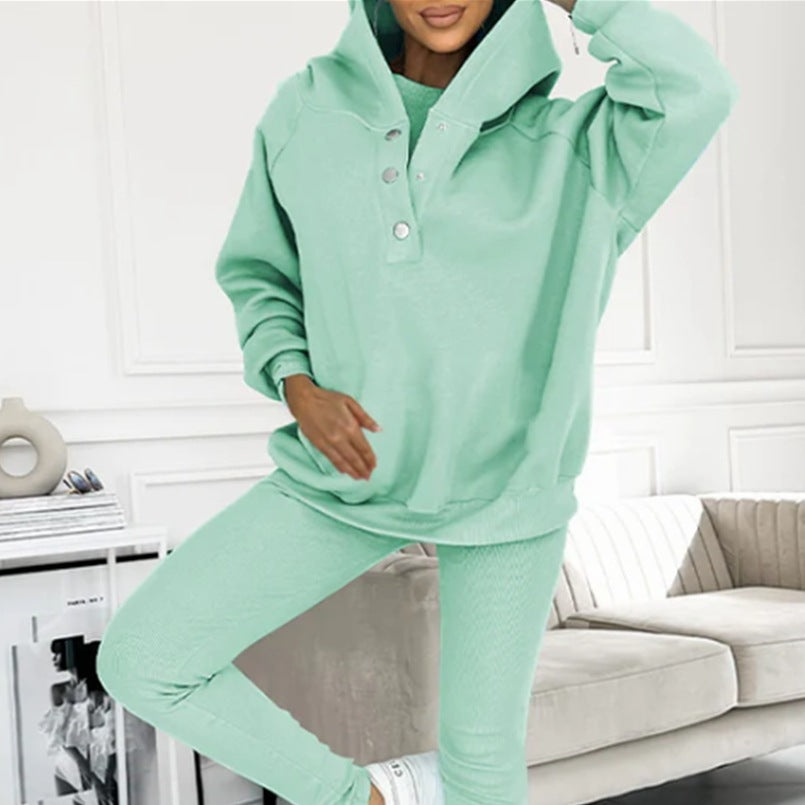 3-Piece Women's Sports Suit - Loose Hooded Sweatshirt, Fitted Tank Top, Slim Pant Leggings