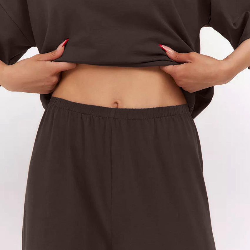 Women's Knitted Half Sleeve Shirt Trousers Pajamas