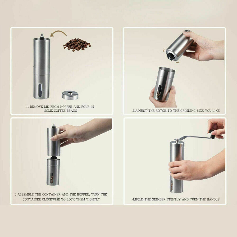 Compact Stainless Steel  Manual Coffee Grinder with Ceramic Burr Bean Mill