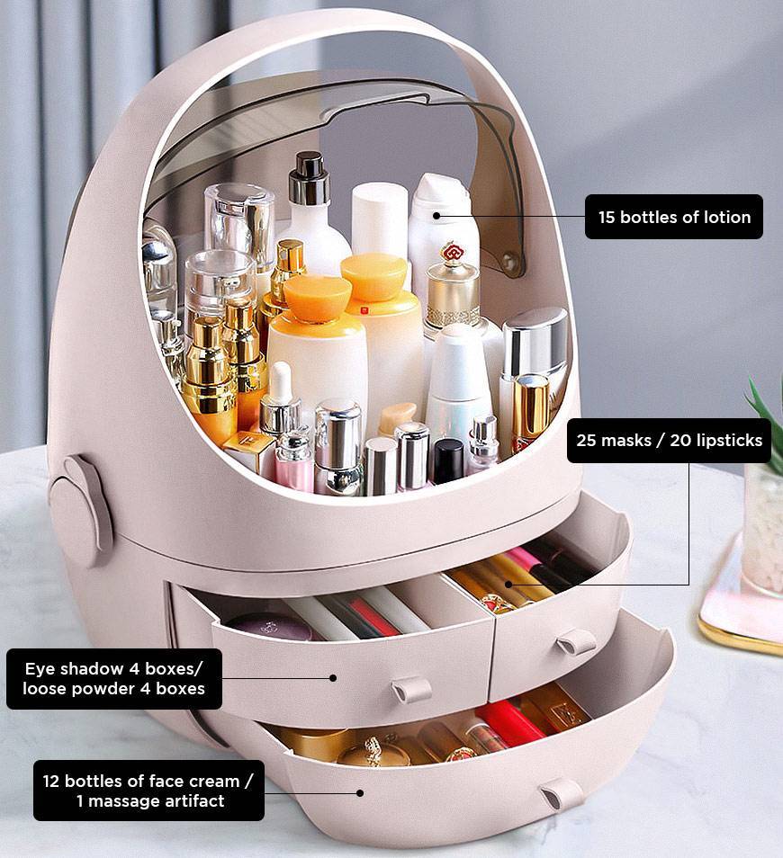 Cosmetic Storage Waterproof Dust Proof Storage Fully Open Lid