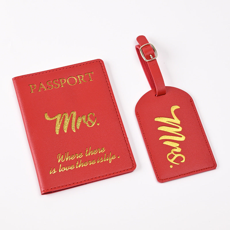 Leather Embossed Passport Holder Luggage Tag Set