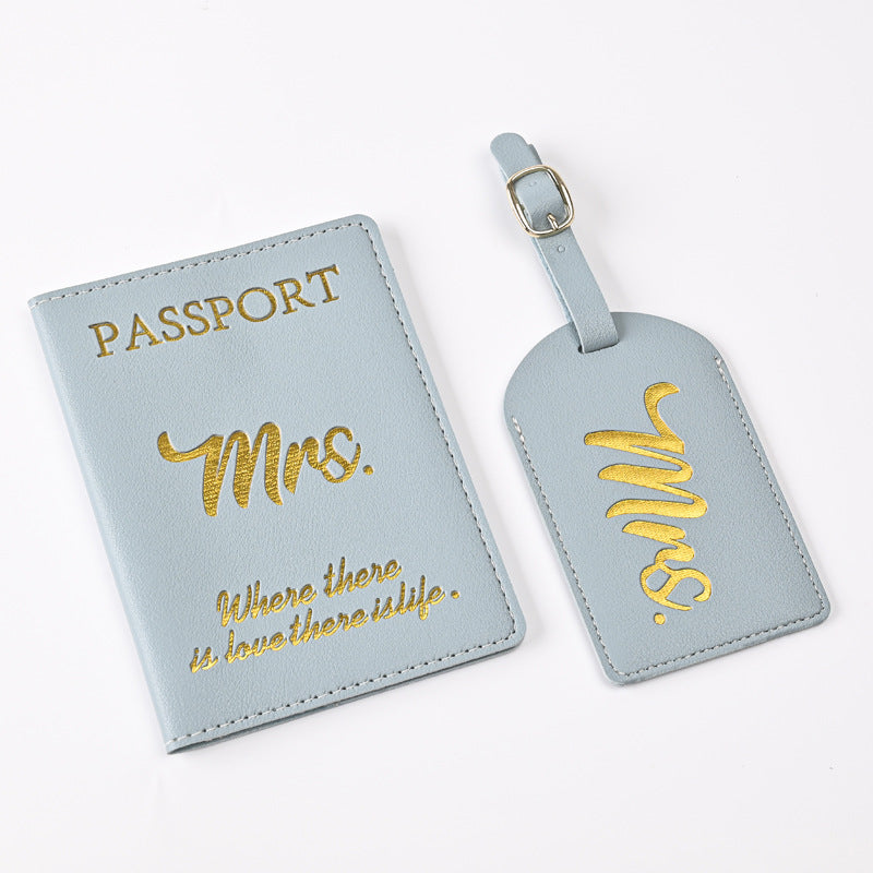 Leather Embossed Passport Holder Luggage Tag Set