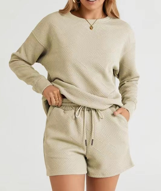 Solid Color Texture Casual Suit Women's Shorts Top