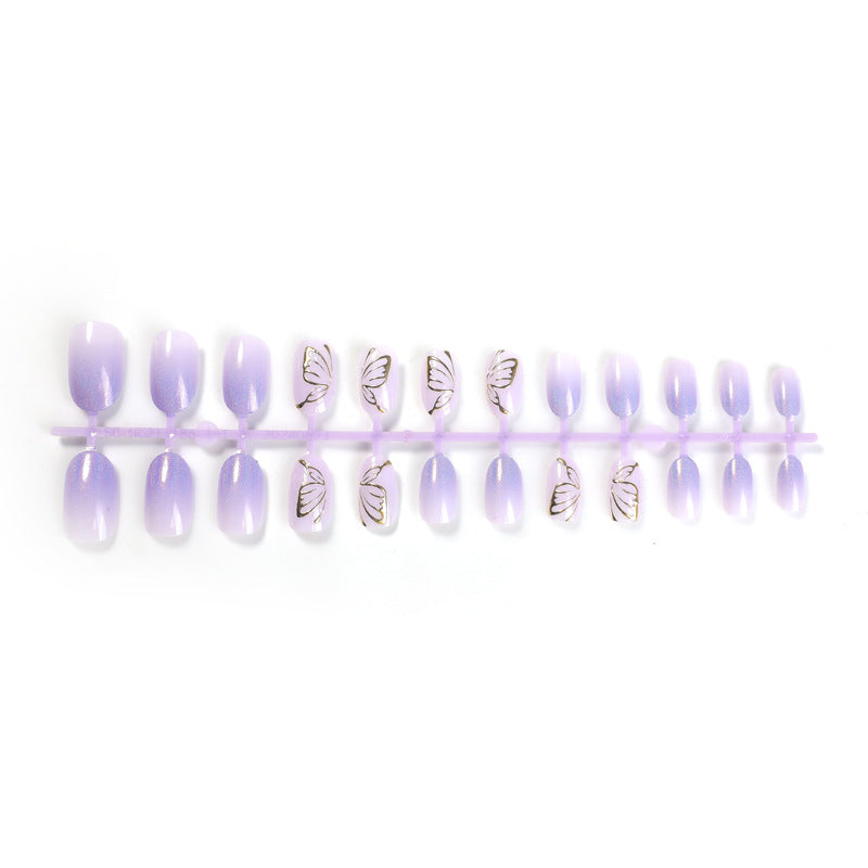 Purple Colorful Gradient Cat's Eye 3D Three-dimensional Golden Butterfly Nail Sticker