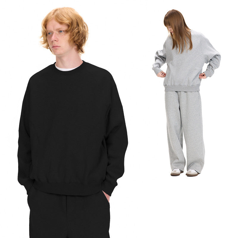 Cotton Crewneck Sweatshirt Relaxed Fit Sweatpants Set