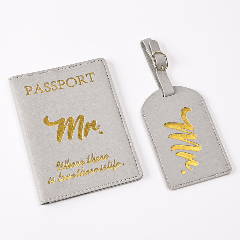 Leather Embossed Passport Holder Luggage Tag Set