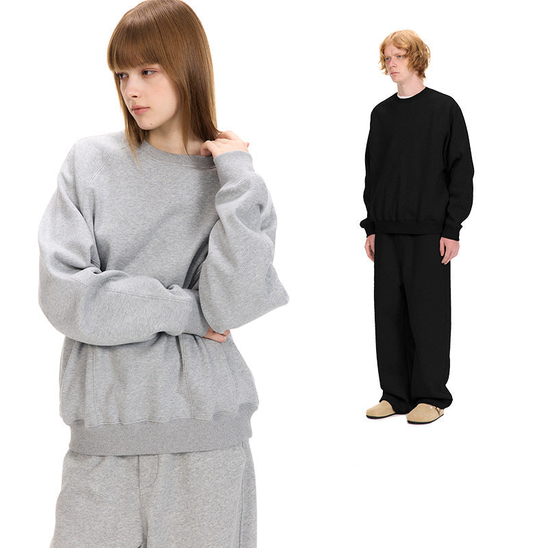 Cotton Crewneck Sweatshirt Relaxed Fit Sweatpants Set