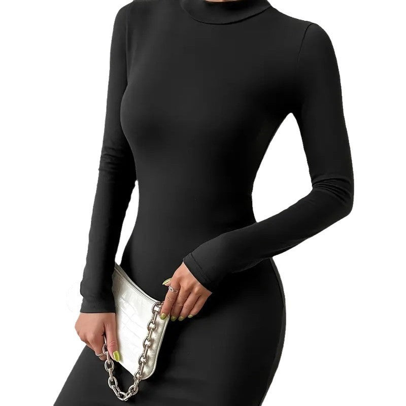 Solid Color Fashion Turtleneck Dress