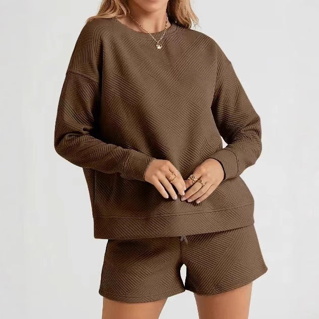 Solid Color Texture Casual Suit Women's Shorts Top