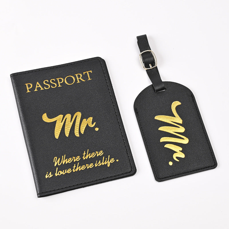 Leather Embossed Passport Holder Luggage Tag Set
