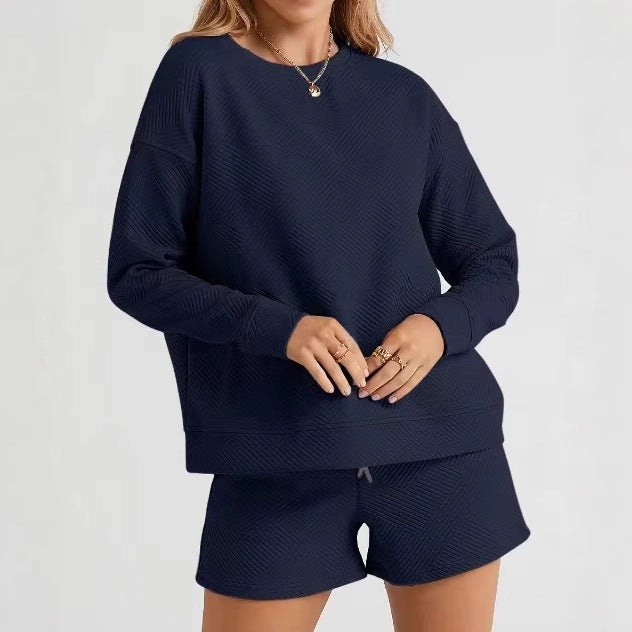 Solid Color Texture Casual Suit Women's Shorts Top