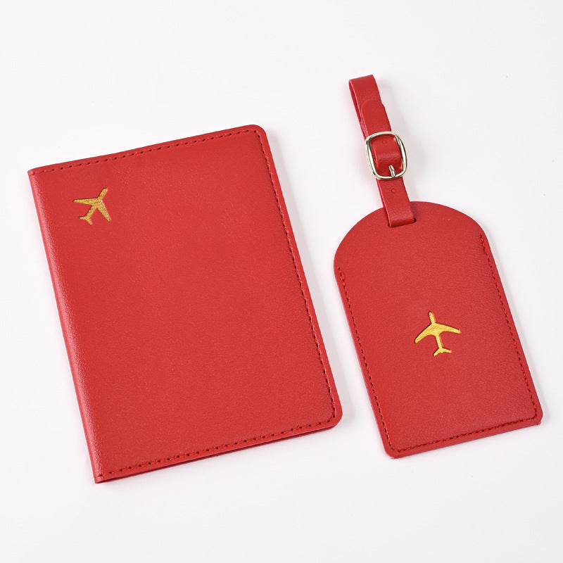 Leather Embossed Passport Holder Luggage Tag Set