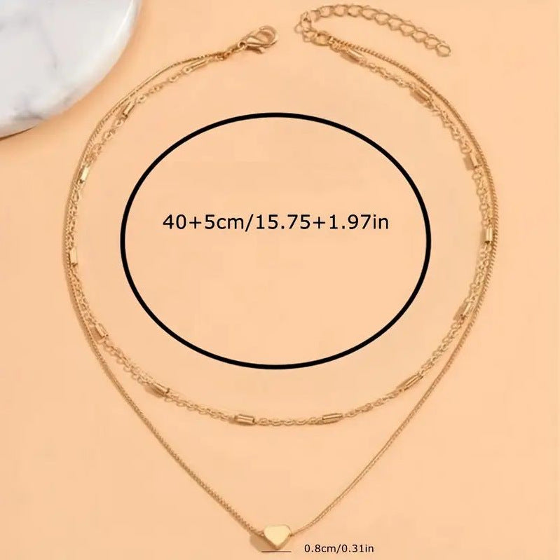 Cute Personality Elegant Double Layer Twin Regular Chain Chopin Chain Love Heart Pendant Necklace