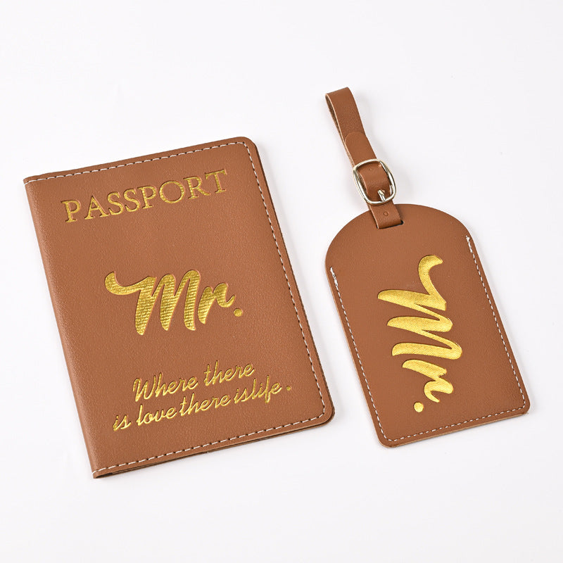 Leather Embossed Passport Holder Luggage Tag Set