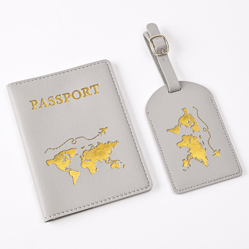 Leather Embossed Passport Holder Luggage Tag Set