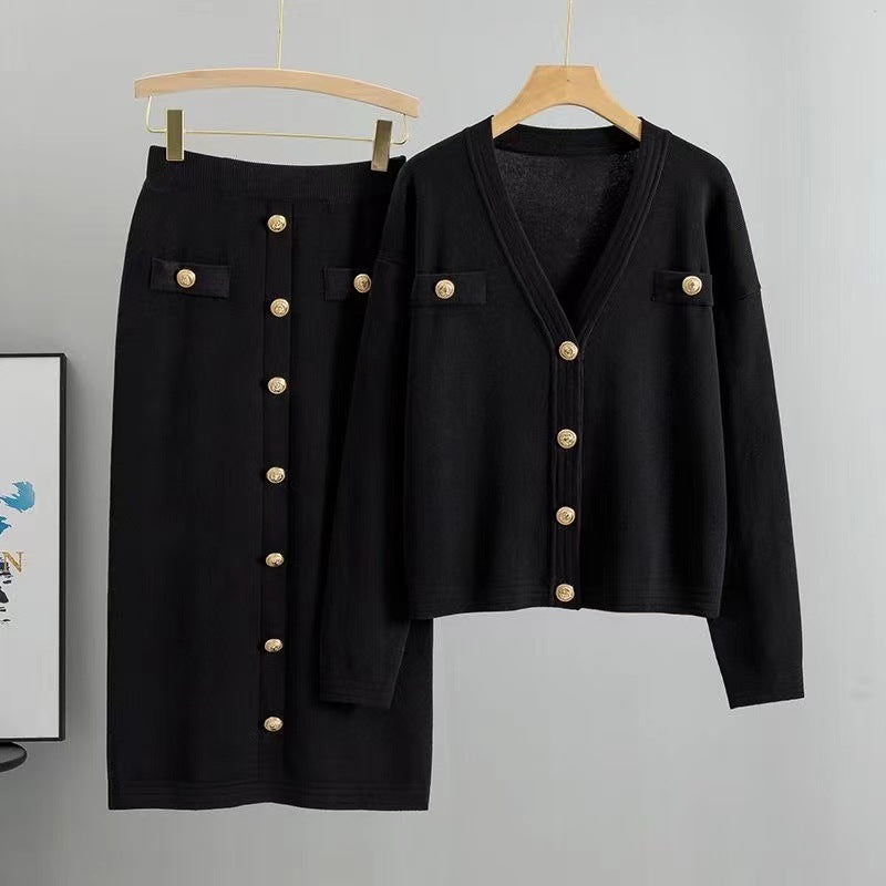 Long Sleeve Knit Cardigan, Pencil Skirt Fashion Set