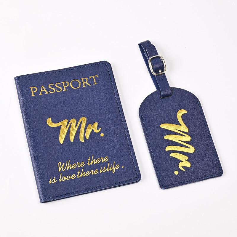 Leather Embossed Passport Holder Luggage Tag Set