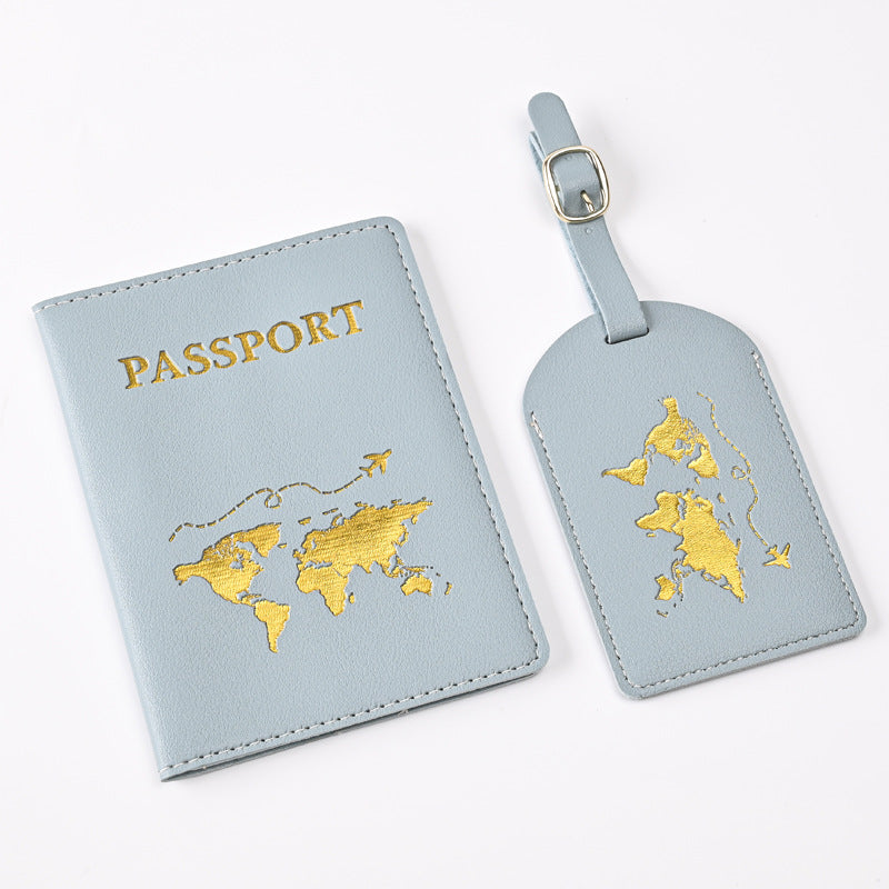 Leather Embossed Passport Holder Luggage Tag Set