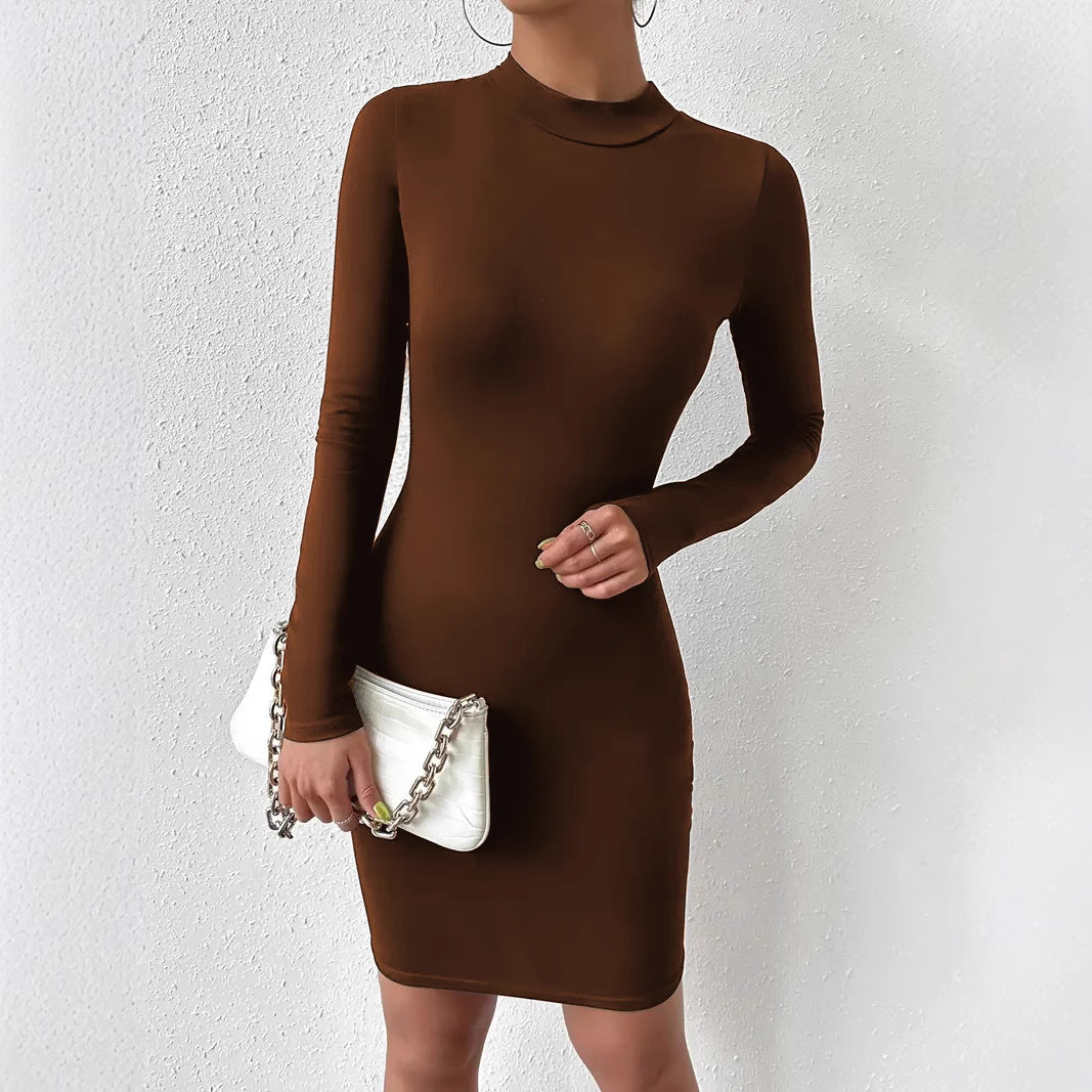 Solid Color Fashion Turtleneck Dress