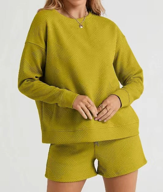 Solid Color Texture Casual Suit Women's Shorts Top