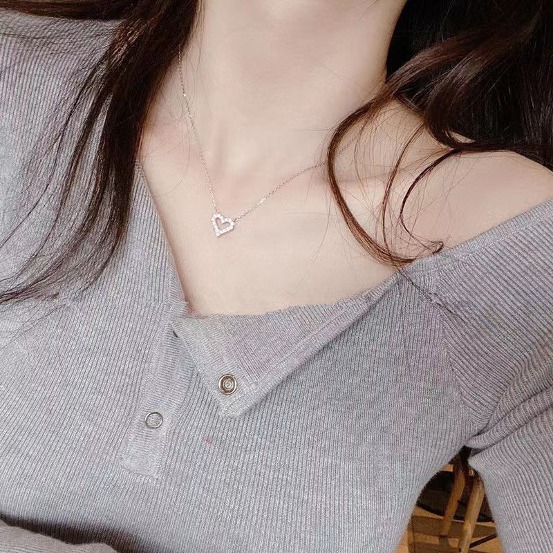 Hollow Cut Heart Shape Diamond Necklace