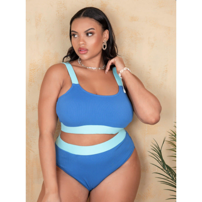 Sexy Pure Color Bikini Stitching High Waist Split Suit