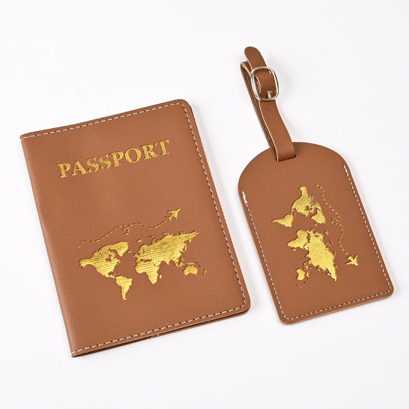 Leather Embossed Passport Holder Luggage Tag Set