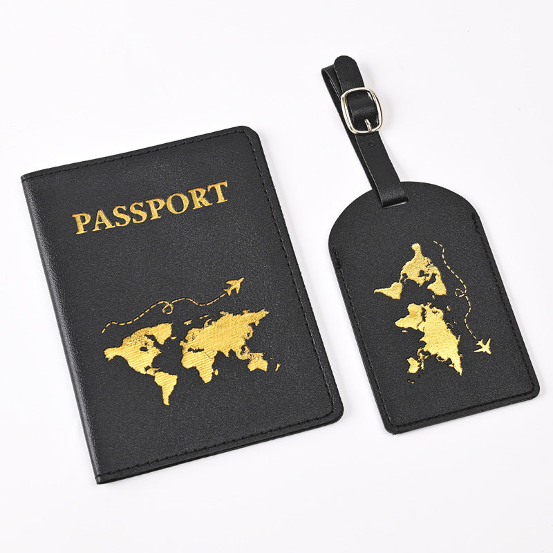 Leather Embossed Passport Holder Luggage Tag Set