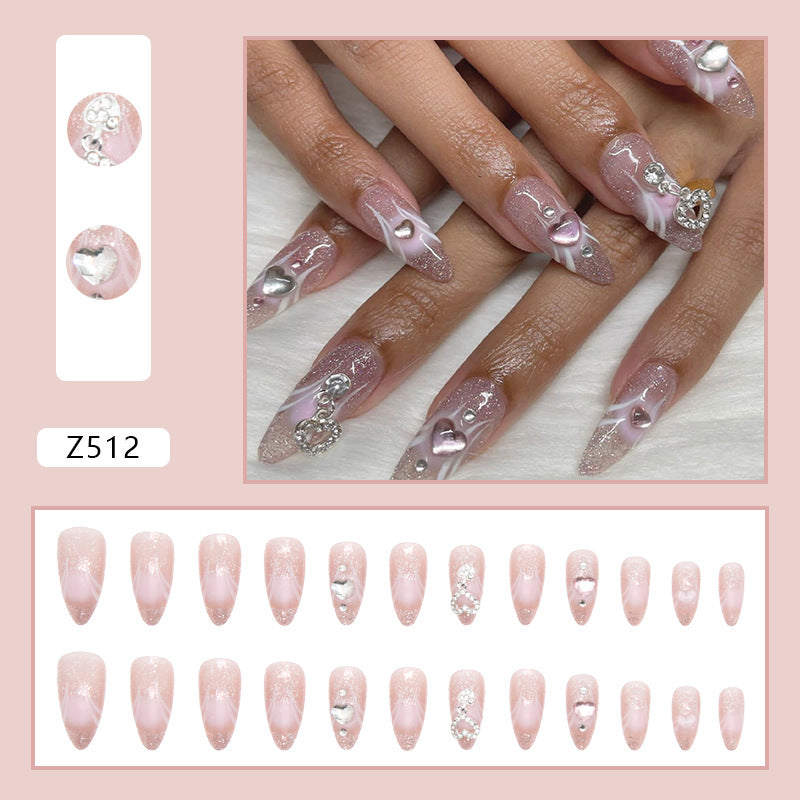 Pink Gradient Love Drop Diamond Wear Nail
