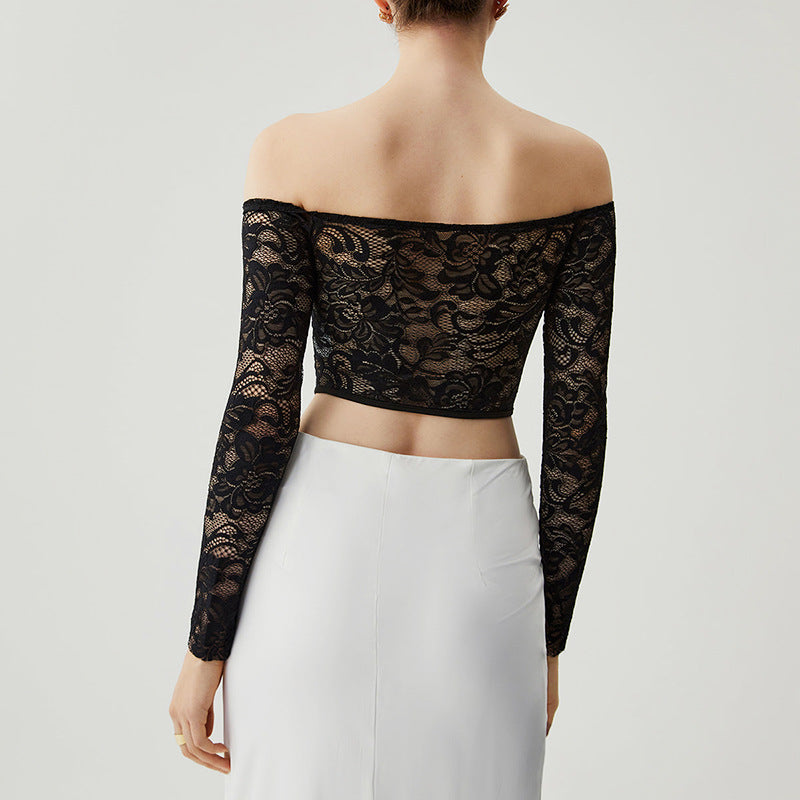 Sheer Off-Shoulder Lace Waist Long Sleeve Fishbone Corset