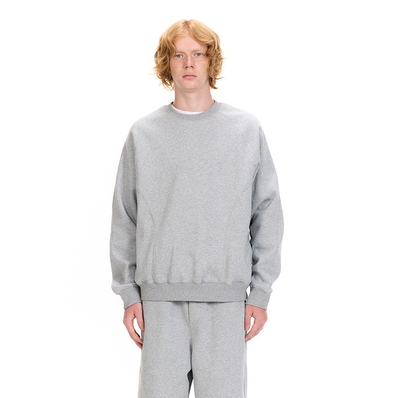 Cotton Crewneck Sweatshirt Relaxed Fit Sweatpants Set