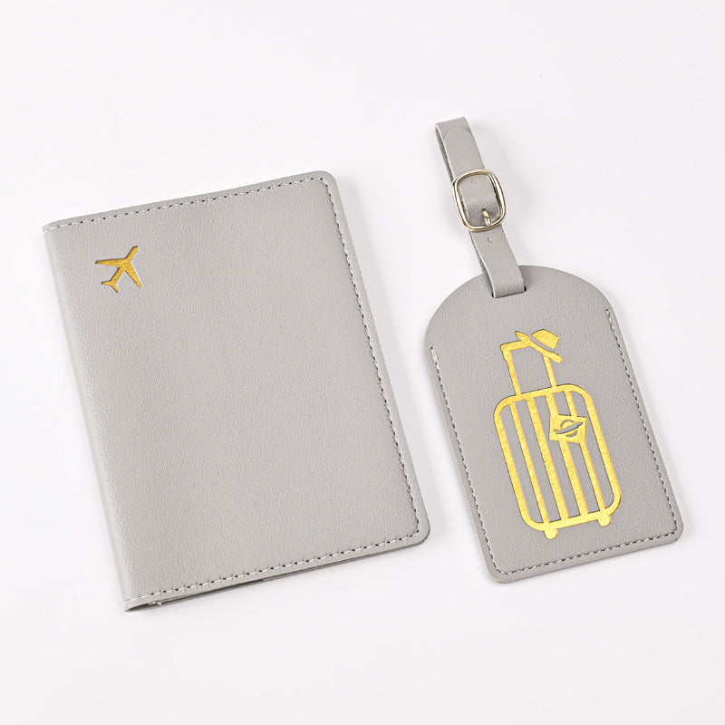 Leather Embossed Passport Holder Luggage Tag Set