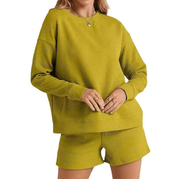 Solid Color Texture Casual Suit Women's Shorts Top