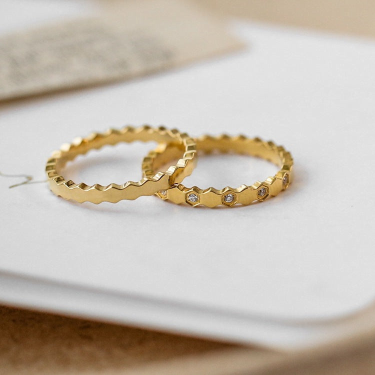 Crystal Honeycomb Gold Ring For Women
