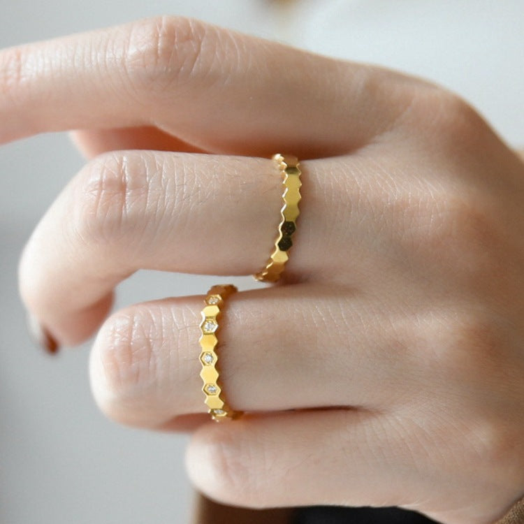 Crystal Honeycomb Gold Ring For Women