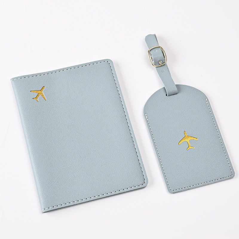 Leather Embossed Passport Holder Luggage Tag Set