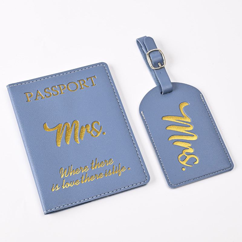 Leather Embossed Passport Holder Luggage Tag Set