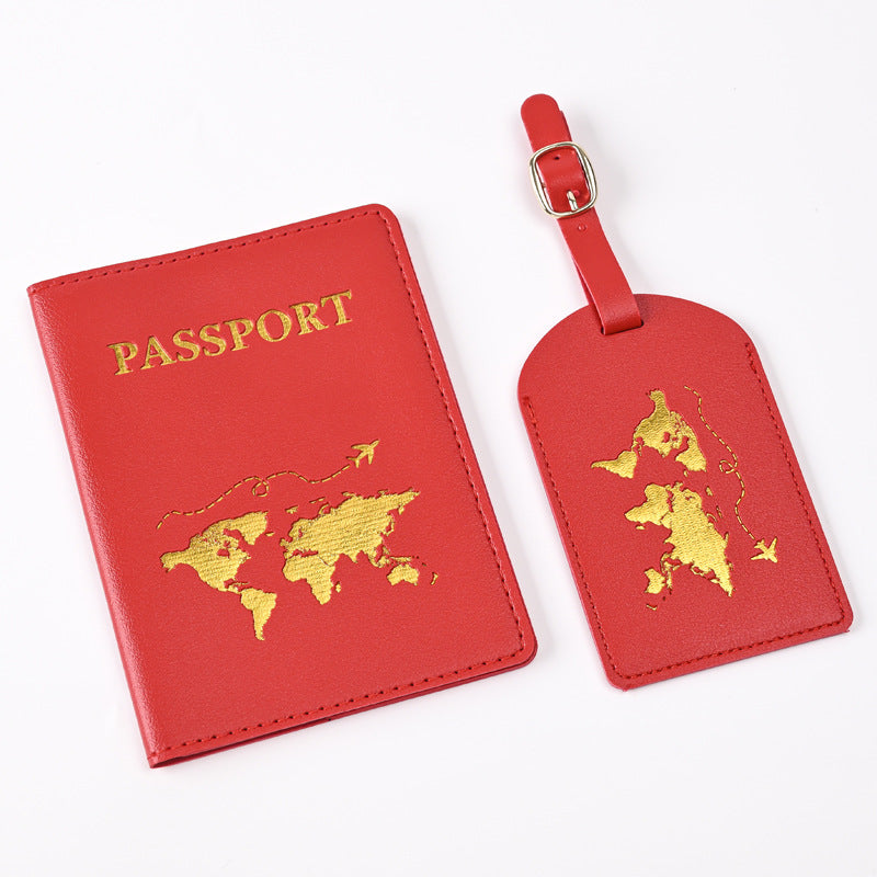 Leather Embossed Passport Holder Luggage Tag Set