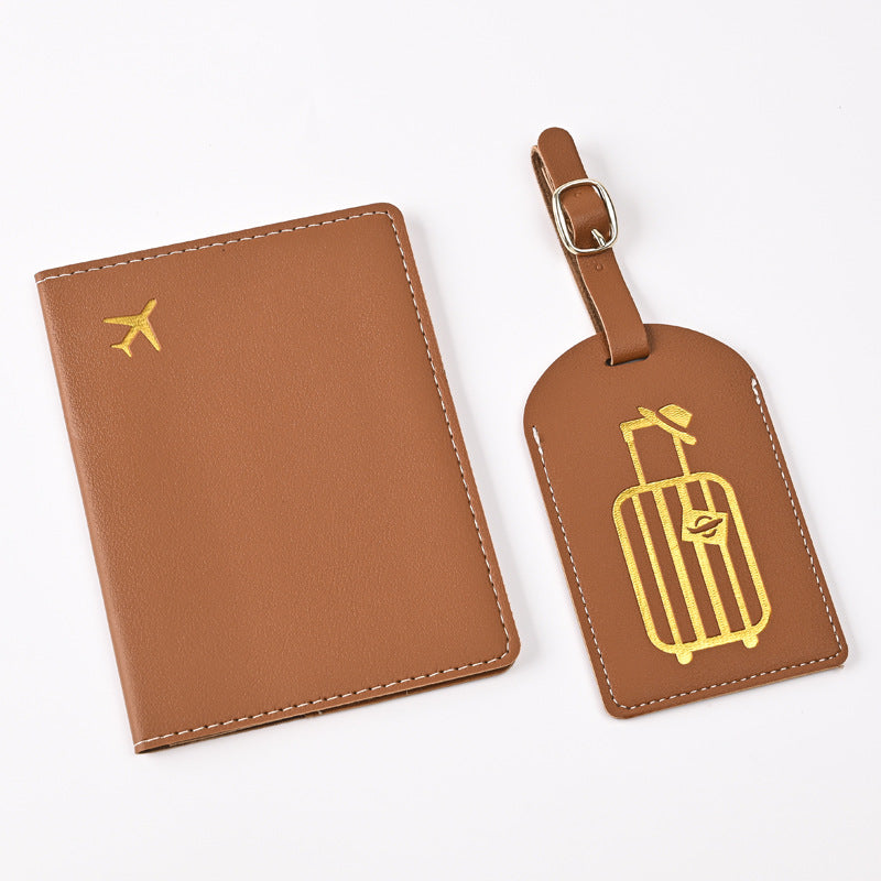 Leather Embossed Passport Holder Luggage Tag Set
