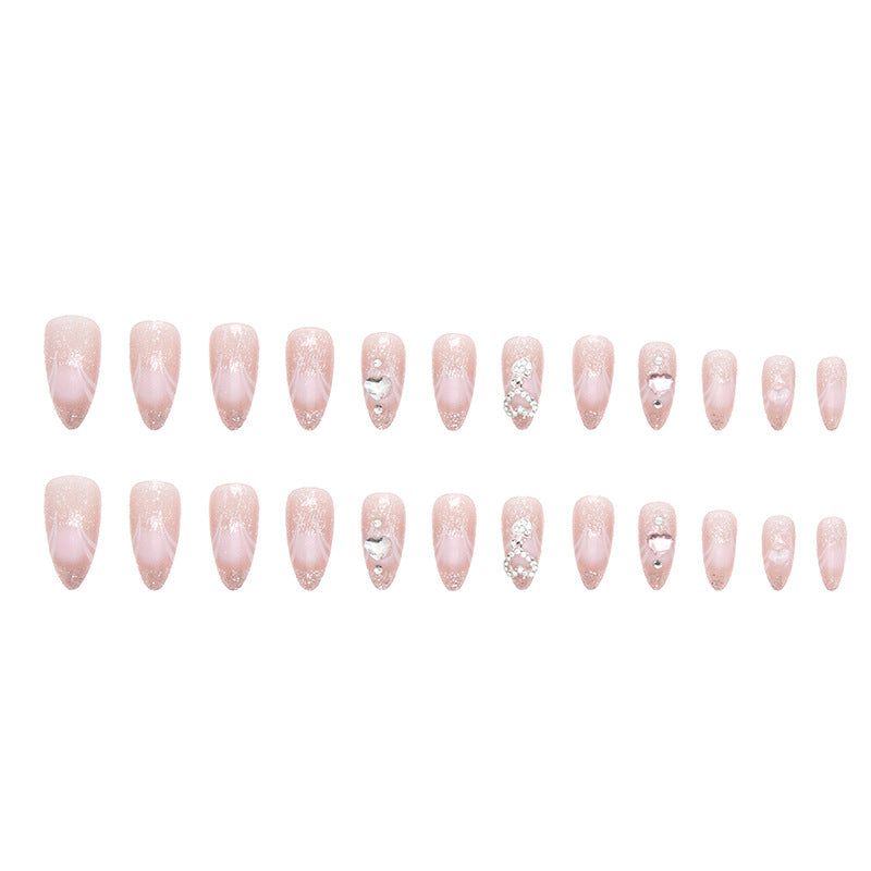 Pink Gradient Love Drop Diamond Wear Nail