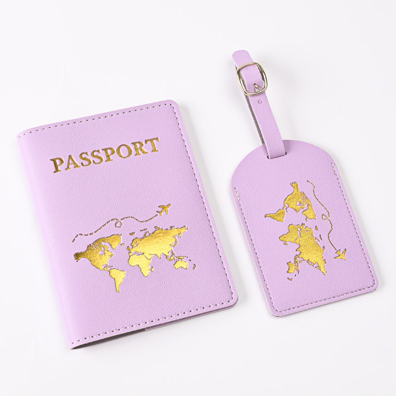 Leather Embossed Passport Holder Luggage Tag Set