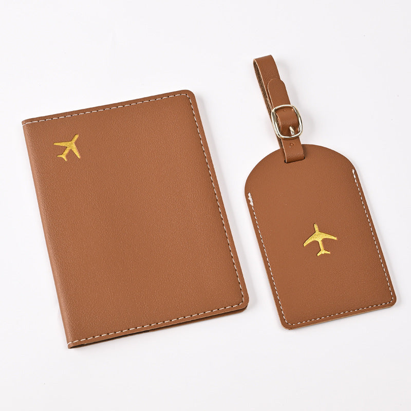 Leather Embossed Passport Holder Luggage Tag Set