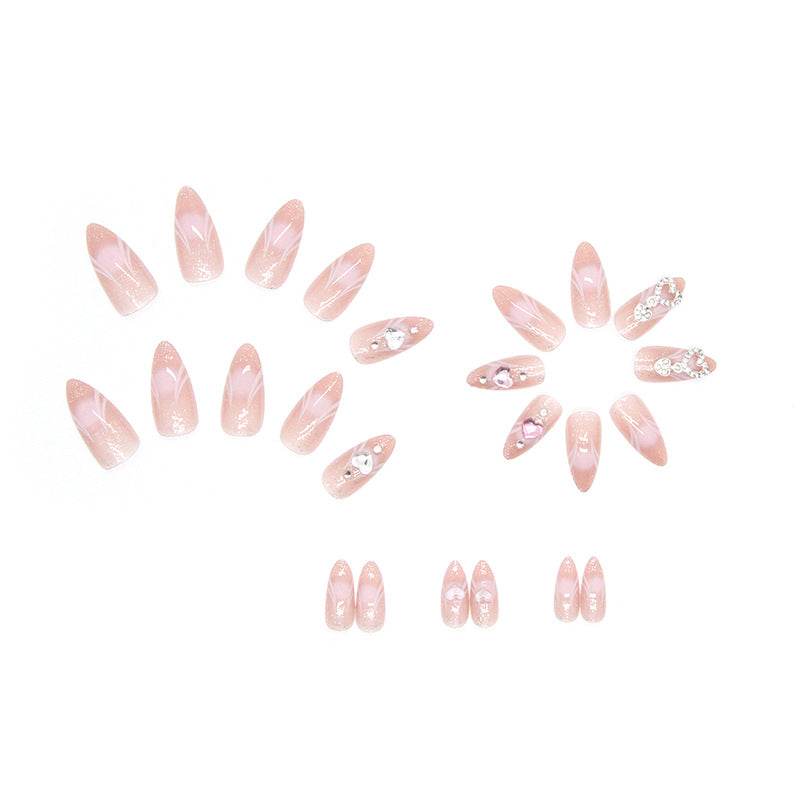 Pink Gradient Love Drop Diamond Wear Nail