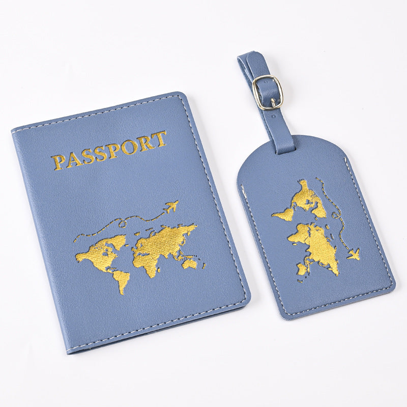 Leather Embossed Passport Holder Luggage Tag Set